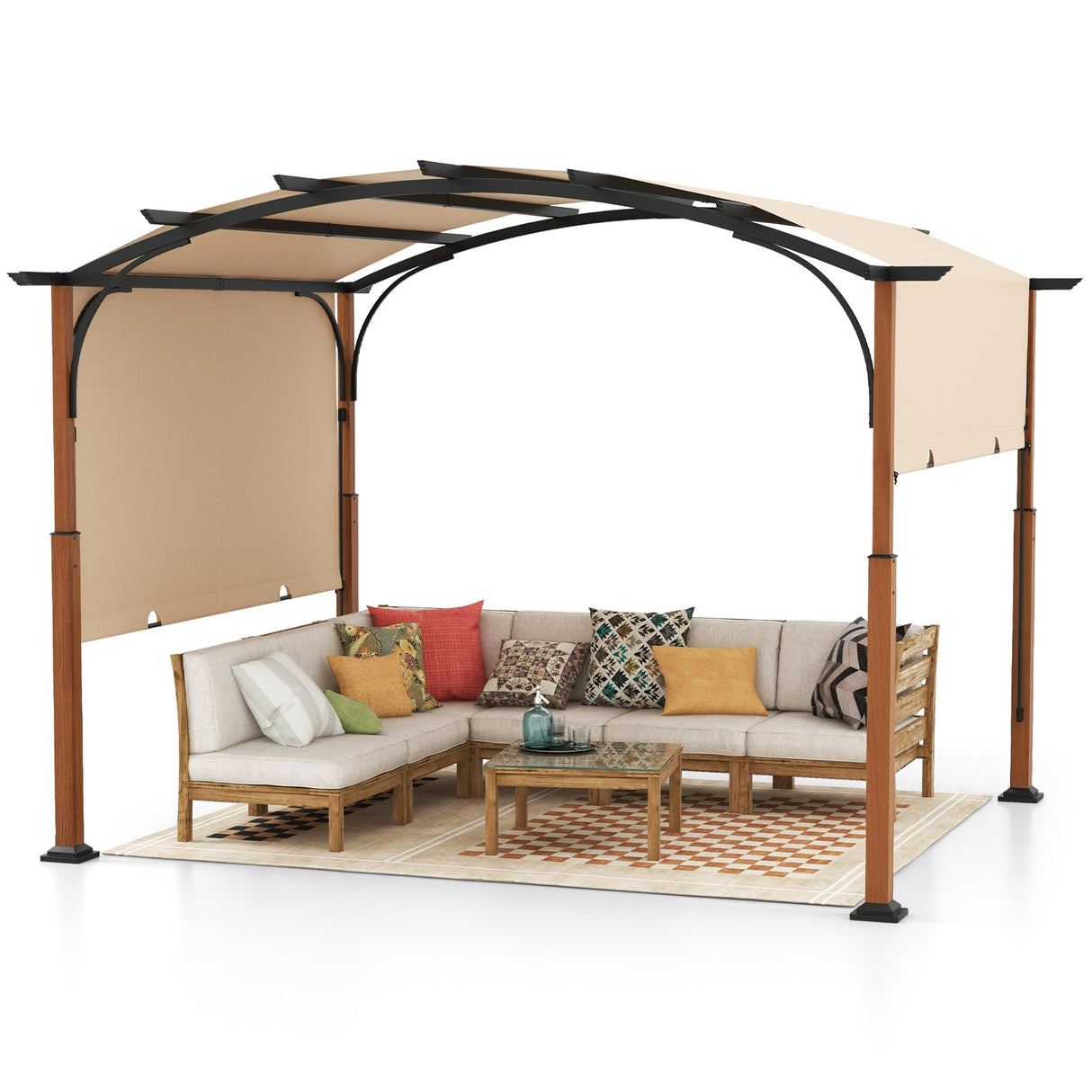 10 x 12 FT Outdoor Retractable Pergola with Retractable Canopy for Patio-Beige by DirectDeals