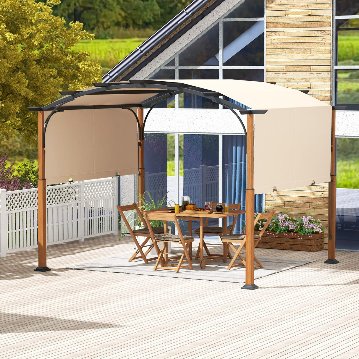 10 x 12 FT Outdoor Retractable Pergola with Retractable Canopy for Patio-Beige by DirectDeals