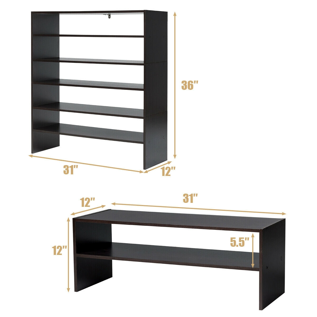 3 Pieces 31-Inch Stackable Multi-Shape Shoe Rack-White
