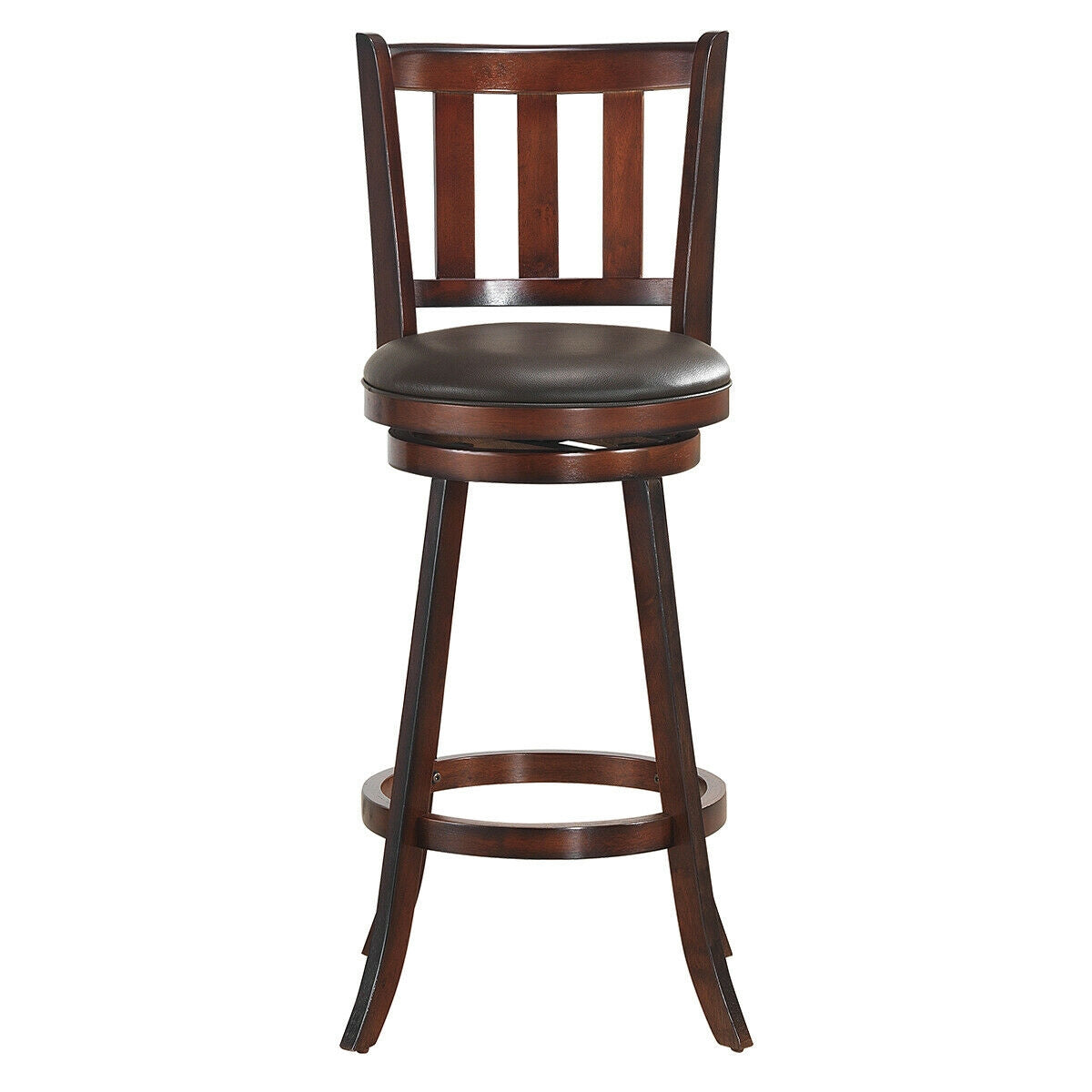 2 Pieces 360 Degree Swivel Wooden Counter Height Bar Stool Set with Cushioned Seat-25 inches