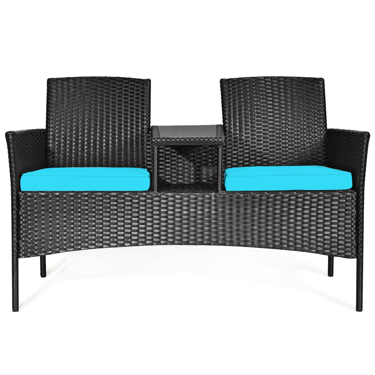 Wicker Patio Conversation Furniture Set with Removable Cushions and Table-White