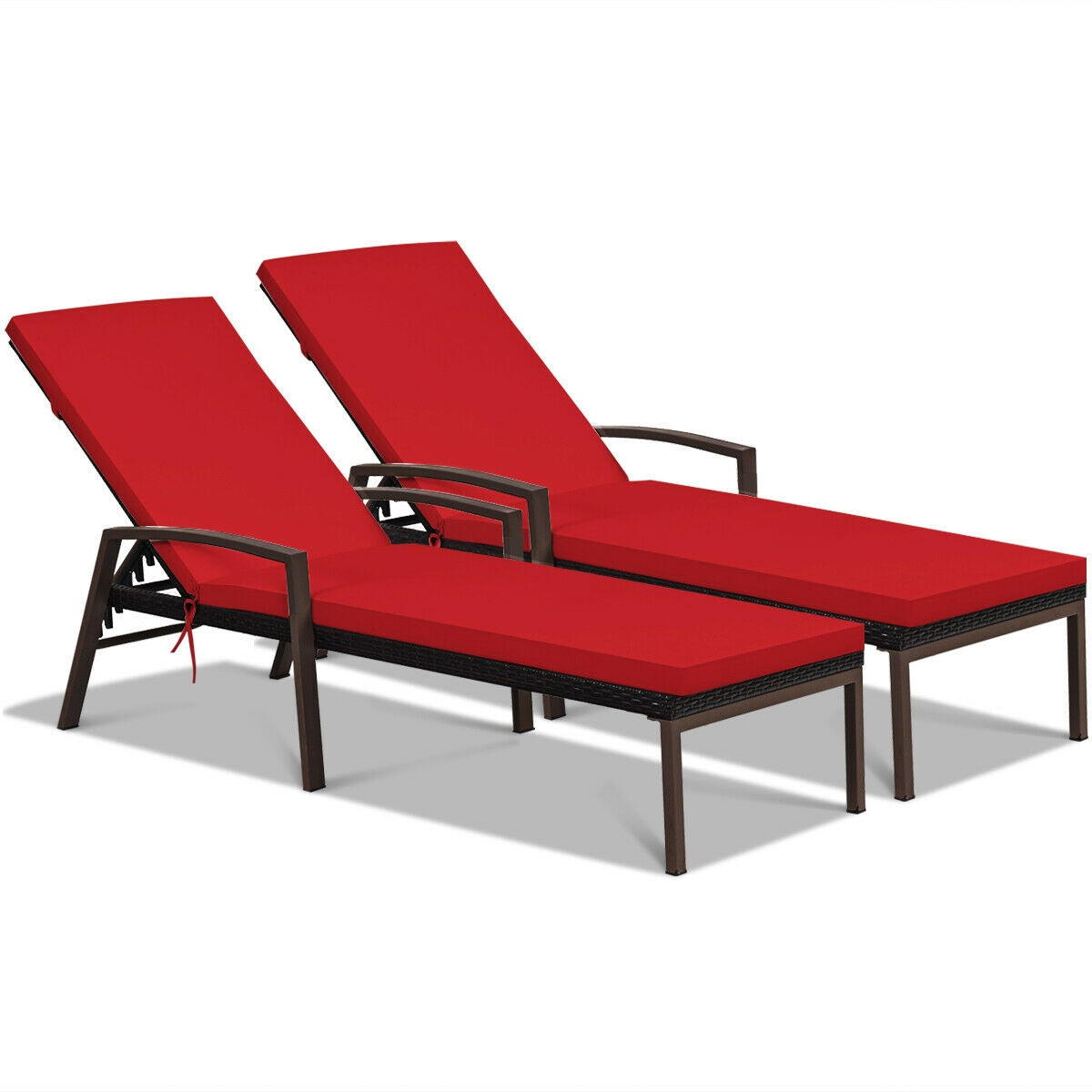 2 Pieces Patio Rattan Adjustable Back Lounge Chair with Armrest and Removable Cushions-Turquoise
