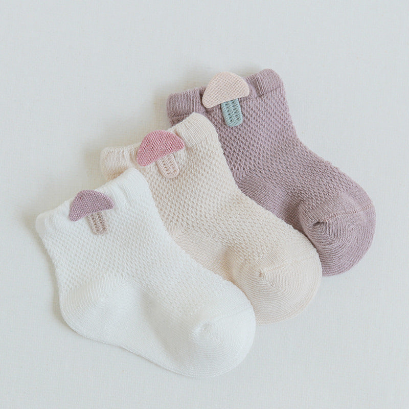 3 Pairs Cartoon Candy Color Cotton Fashion Elastic Band Socks For Newborn Boys And Girls