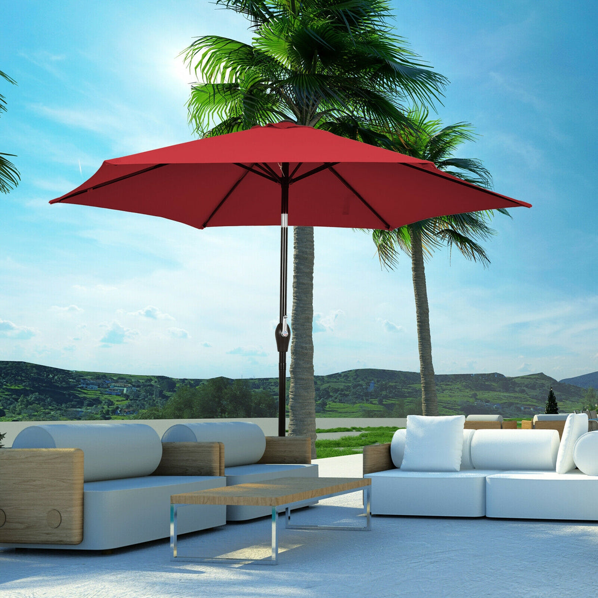 9 ft Patio Outdoor Umbrella with Crank-Orange
