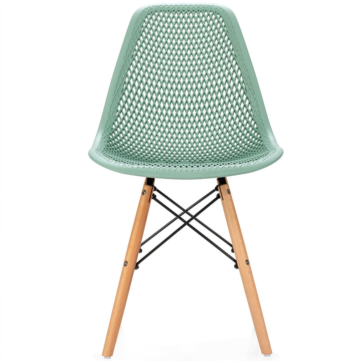4 Pieces Modern Plastic Hollow Chair Set with Wood Leg-Black