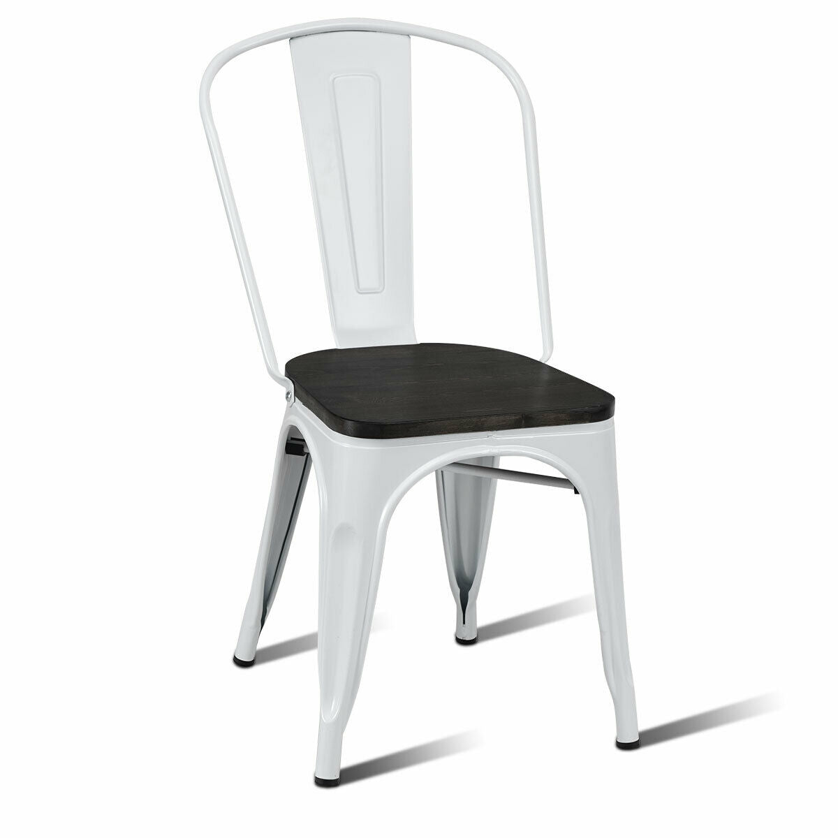 4 Pieces Tolix Style Metal Dining Side Chair Stackable Wood Seat-White