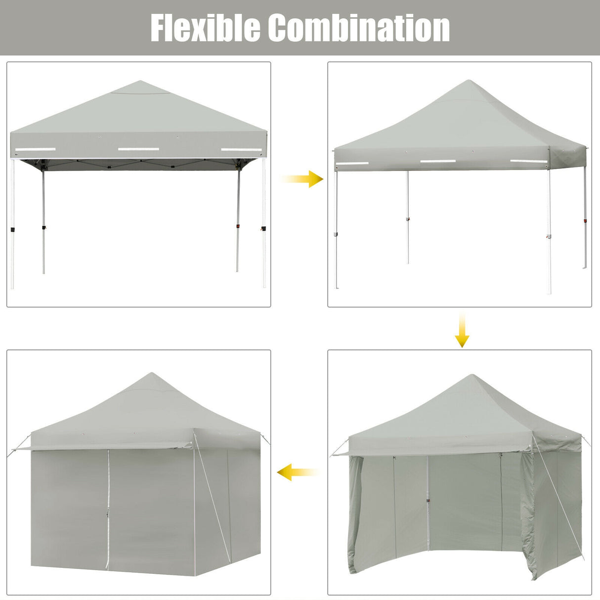 10 x 10 Feet Pop-up Gazebo with 5 Removable Zippered Sidewalls and Extended Awning-Blue