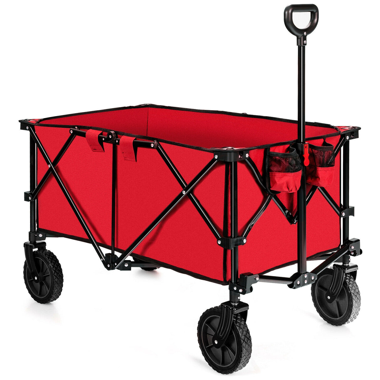 Outdoor Folding Wagon Cart with Adjustable Handle and Universal Wheels-Gray