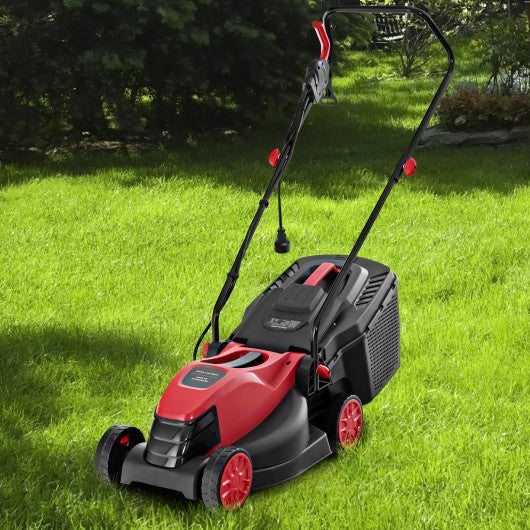 10 AMP 13 Inch Electric Corded Lawn Mower with Collection Box-Red