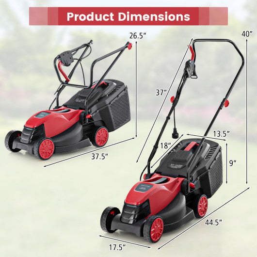 10 AMP 13 Inch Electric Corded Lawn Mower with Collection Box-Red