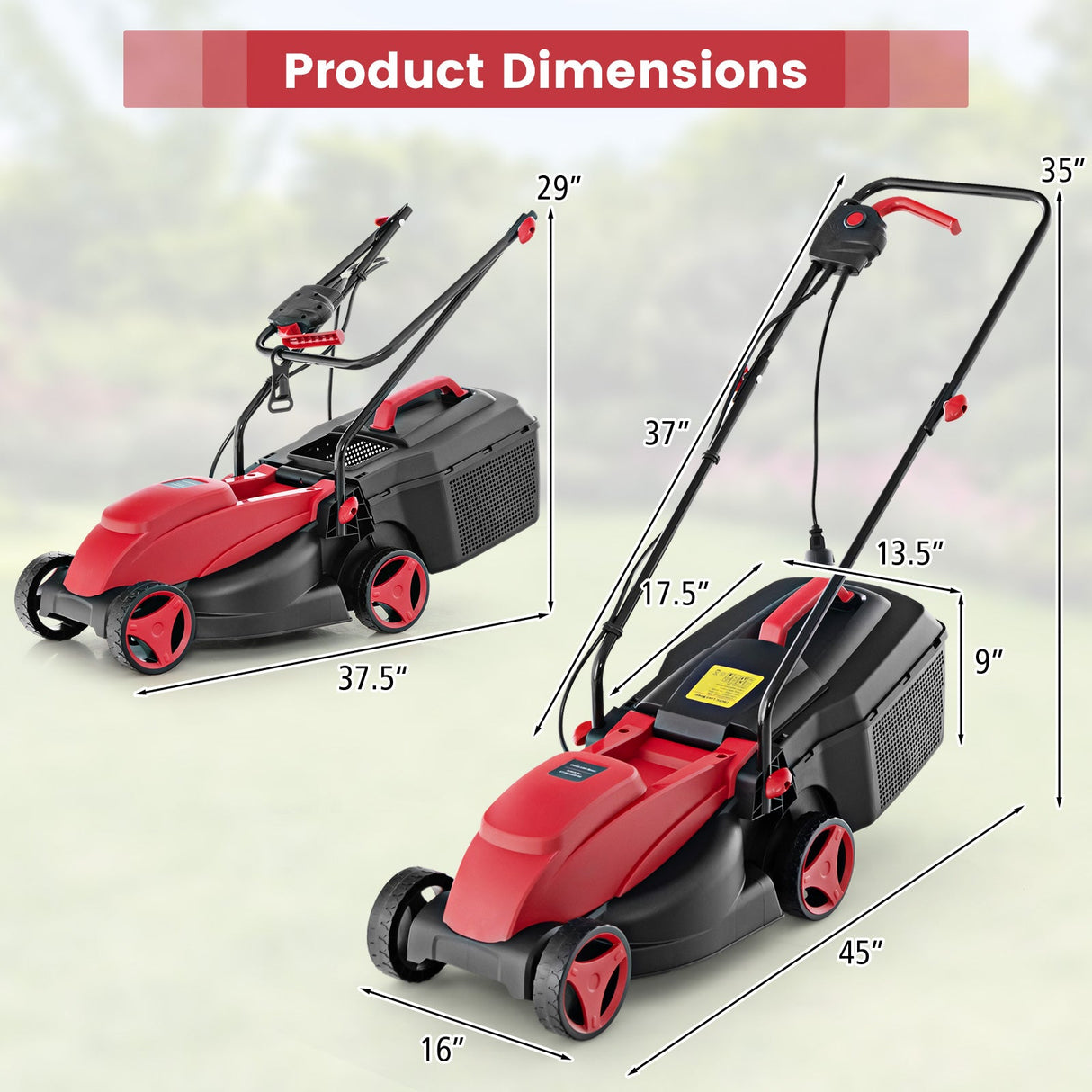 10 AMP 13 Inch Electric Corded Lawn Mower with Collection Box-Red by DirectDeals