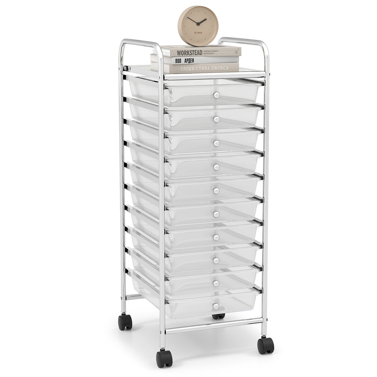 10 Drawer Rolling Storage Cart Organizer with 4 Universal Casters-Clear