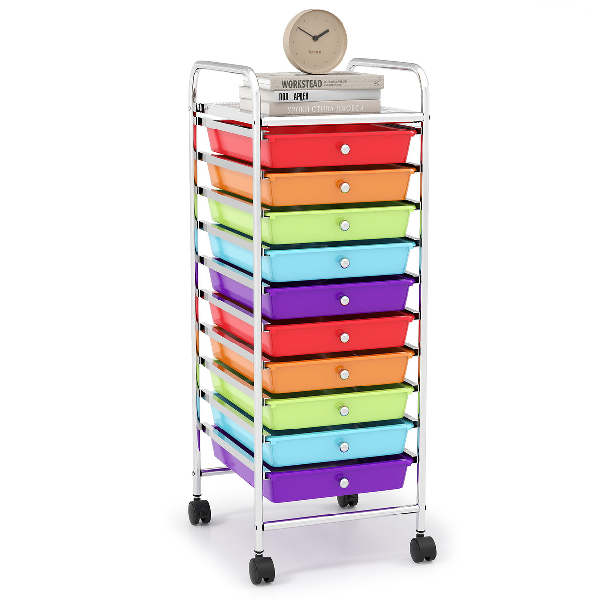 10 Drawer Rolling Storage Cart Organizer with 4 Universal Casters-Clear