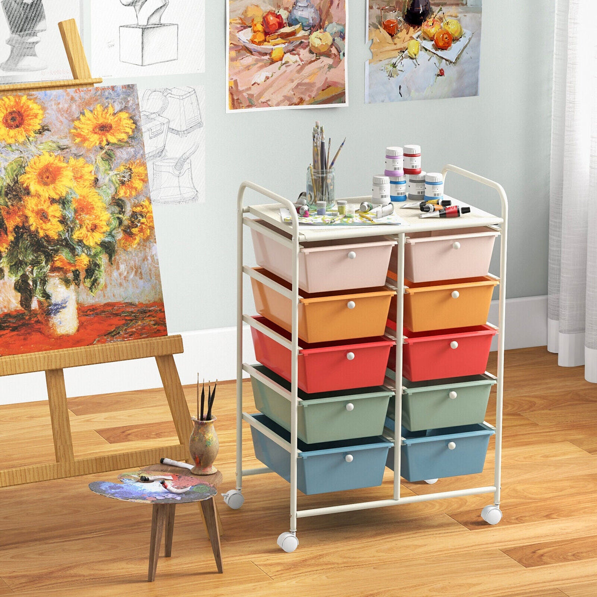 10-Drawer Rolling Storage Cart-Multicolor by DirectDeals