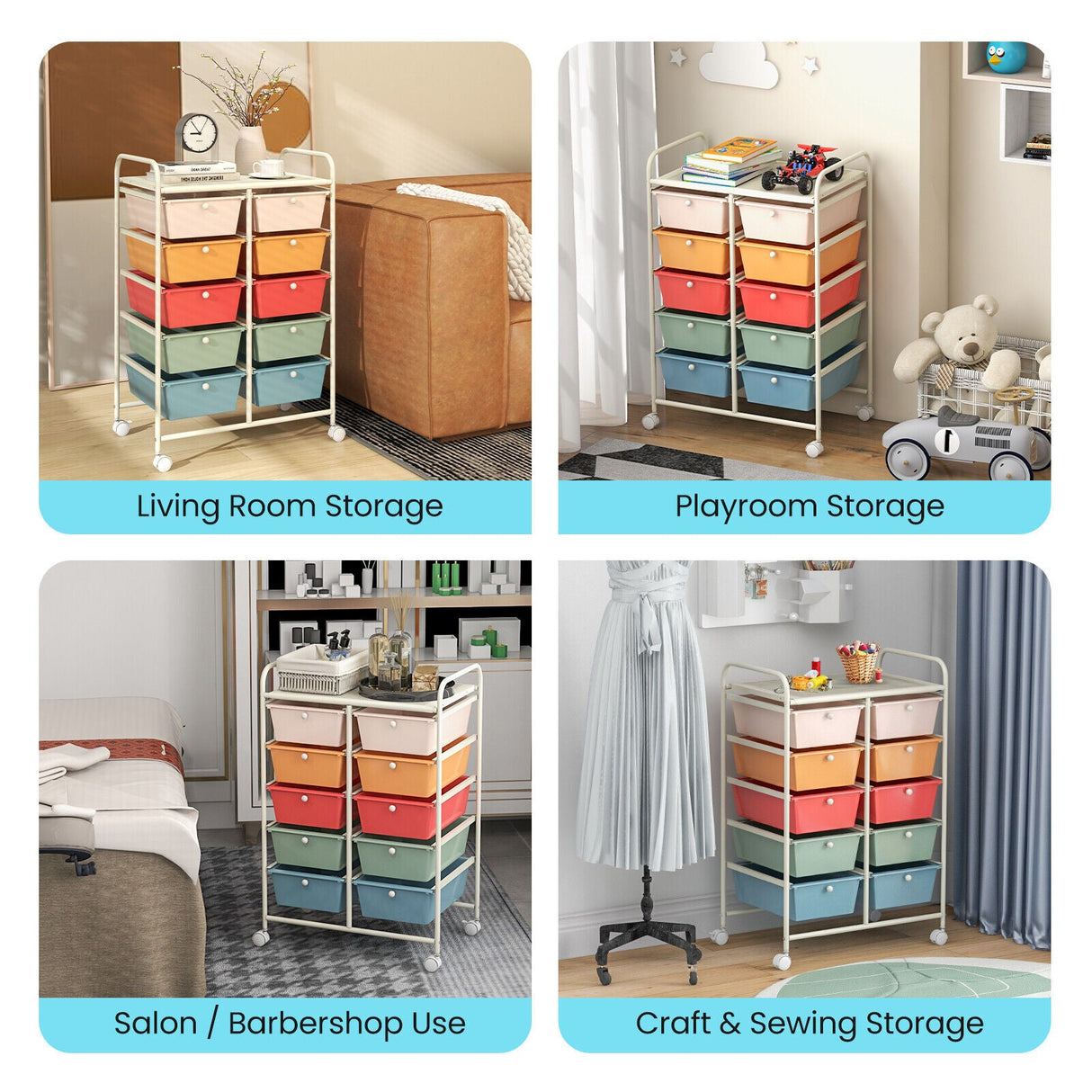 10-Drawer Rolling Storage Cart-Multicolor by DirectDeals