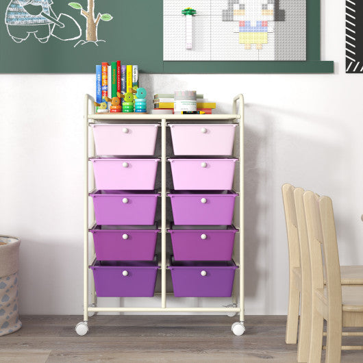 10-Drawer Rolling Storage Cart-Purple