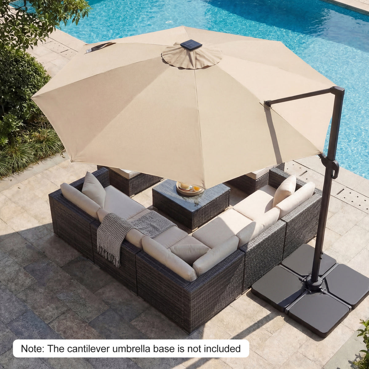 10 FT Cantilever Patio Umbrella with Solar LED Lights 360° Rotation-Beige