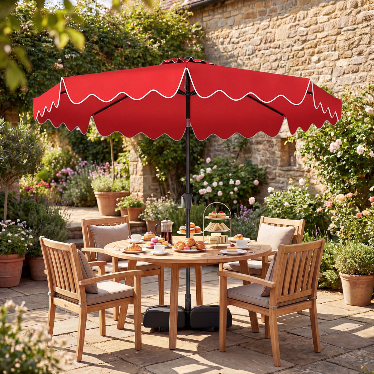10 FT Outdoor Patio Umbrella with Solar LED Lights and Weighted Base-Red