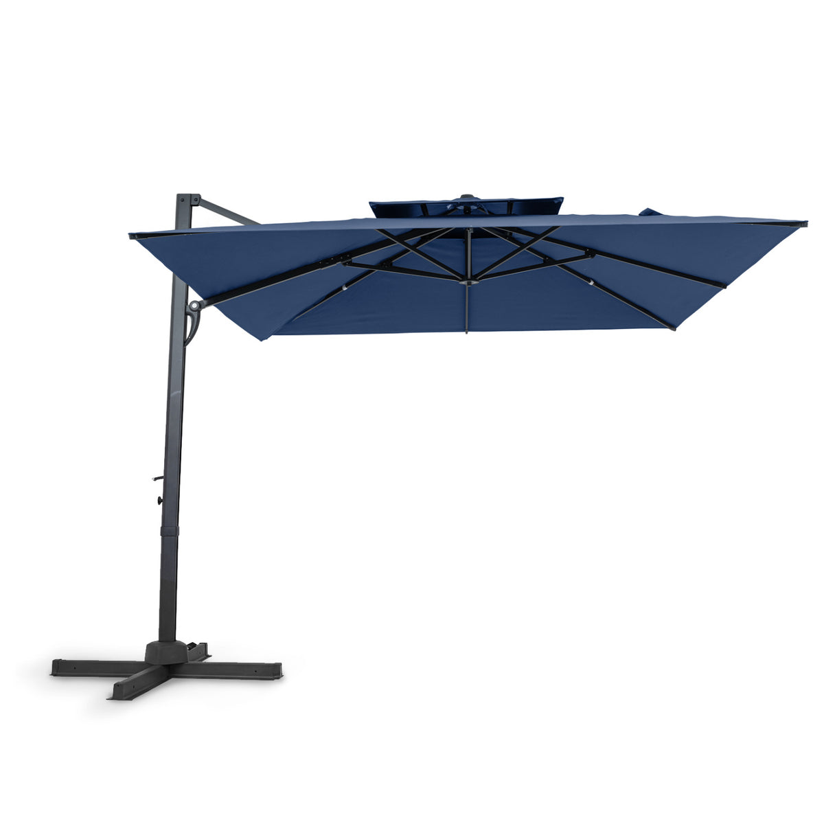 10 FT Patio Cantilever Umbrella with 360° Rotation and 8 Sturdy Ribs for Backyard-Navy