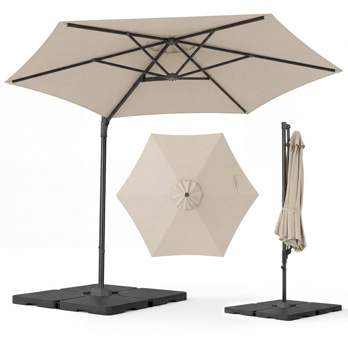 10 FT Patio Cantilever Umbrella with 360° Rotation and Air Vent for Backyard and Poolside-Beige