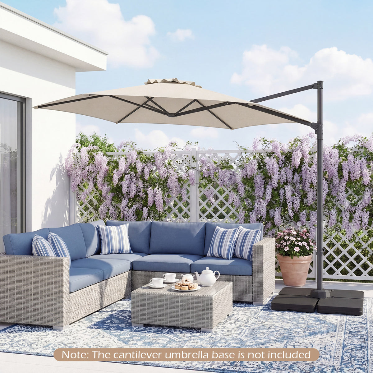 10 FT Patio Cantilever Umbrella with 360° Rotation and Air Vent for Backyard and Poolside-Beige