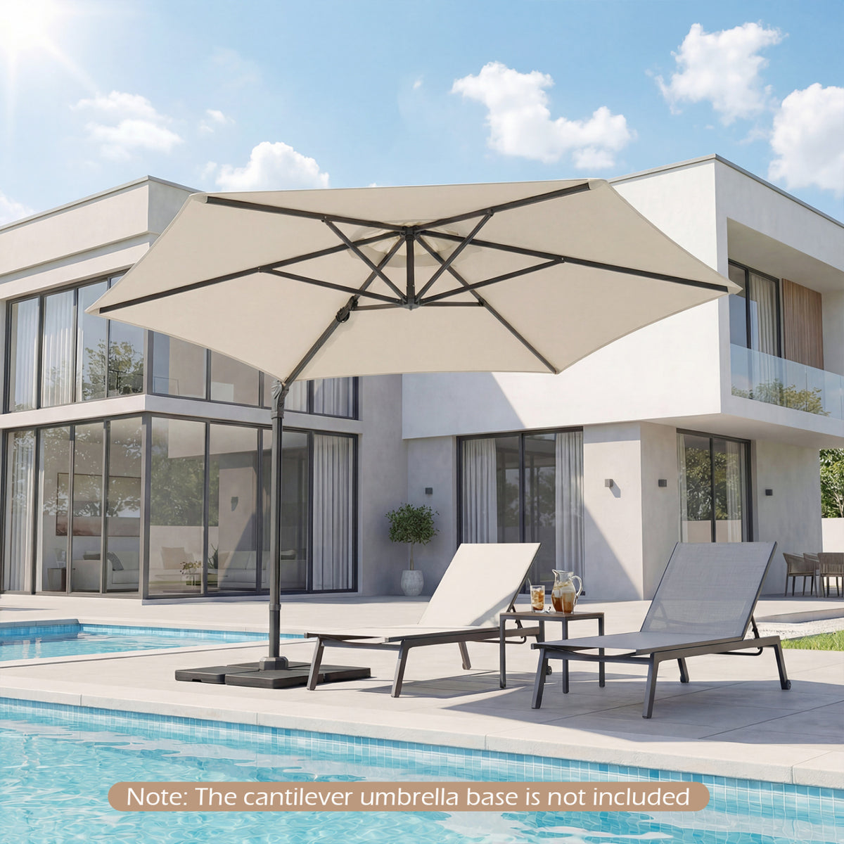 10 FT Patio Cantilever Umbrella with 360° Rotation and Air Vent for Backyard and Poolside-Beige