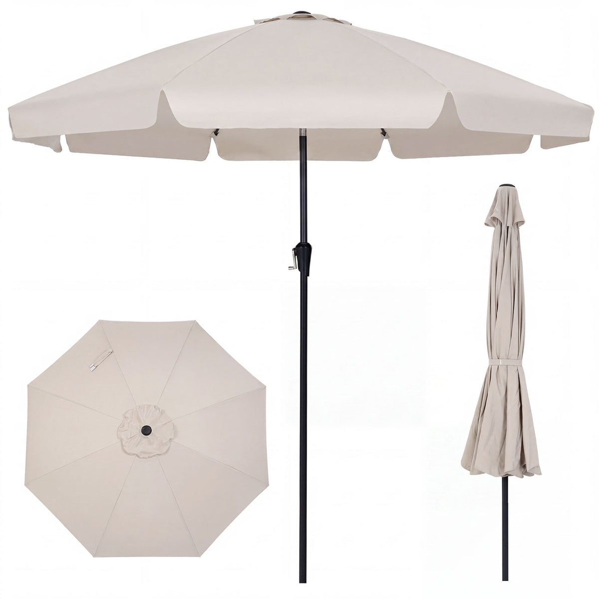 10 FT Scalloped Patio Umbrella with Push Button Tilt and 8 Fiberglass Ribs-Beige