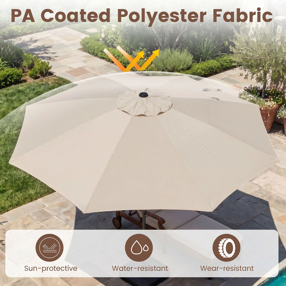 10 FT Scalloped Patio Umbrella with Push Button Tilt and 8 Fiberglass Ribs-Beige
