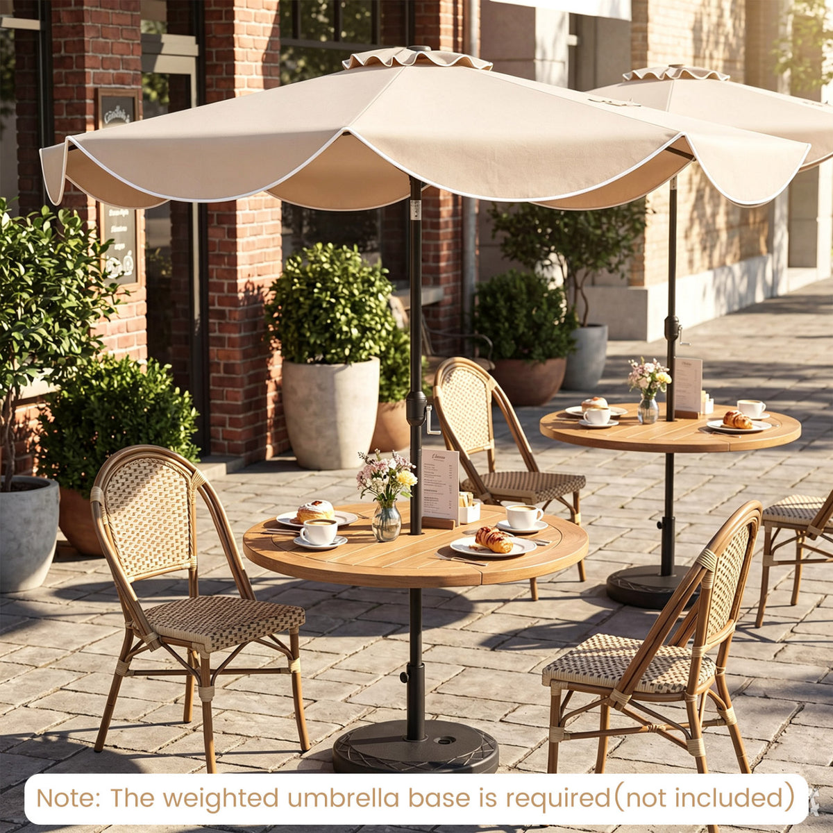 10 FT Scalloped Solar Patio Umbrella with 24 LED Lights and Tilt Adjustment-Beige