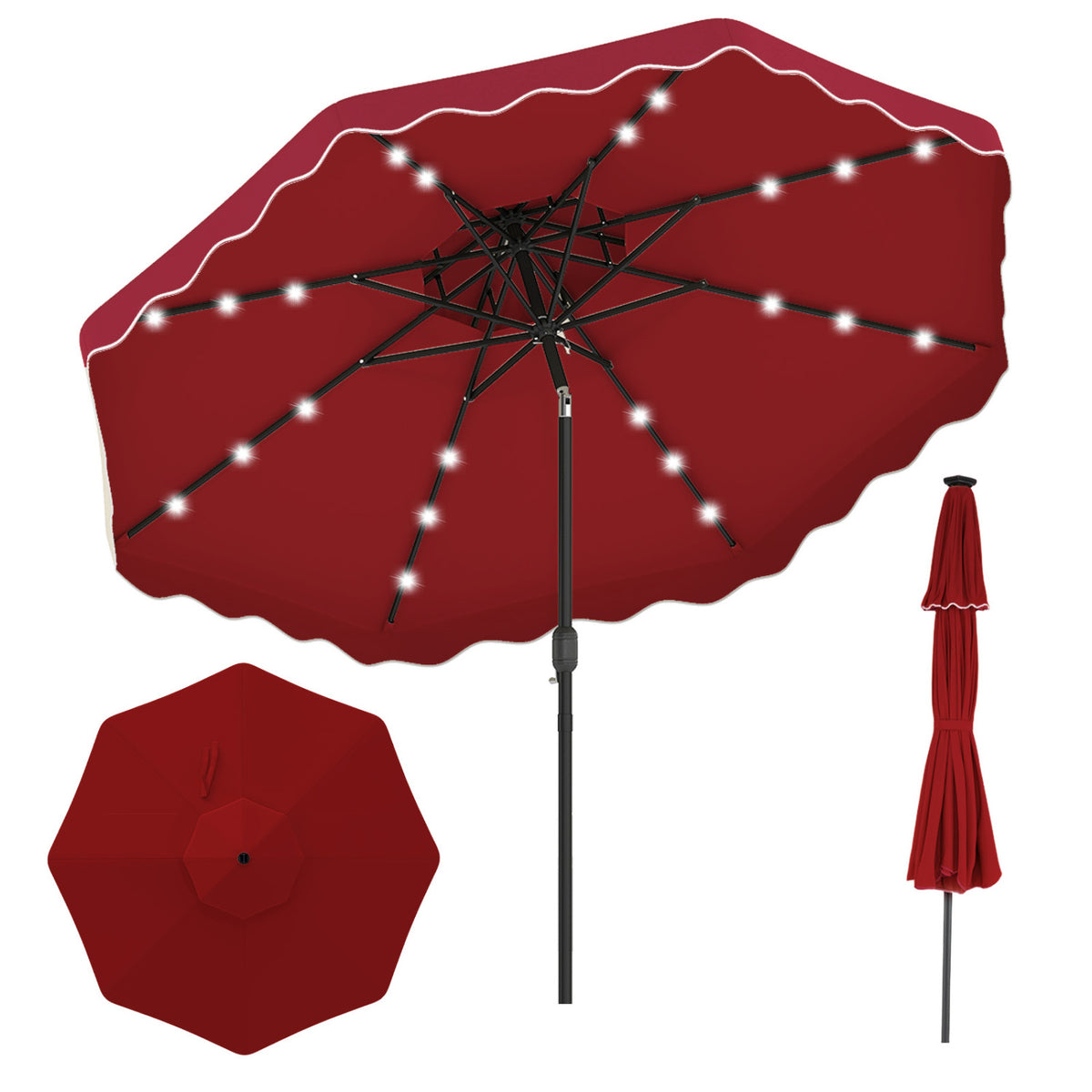 10 FT Solar LED Patio Umbrella for Deck and Pool-Red
