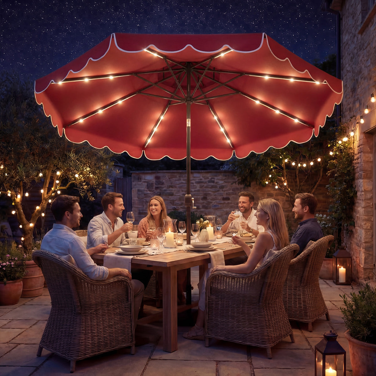 10 FT Solar LED Patio Umbrella for Deck and Pool-Red