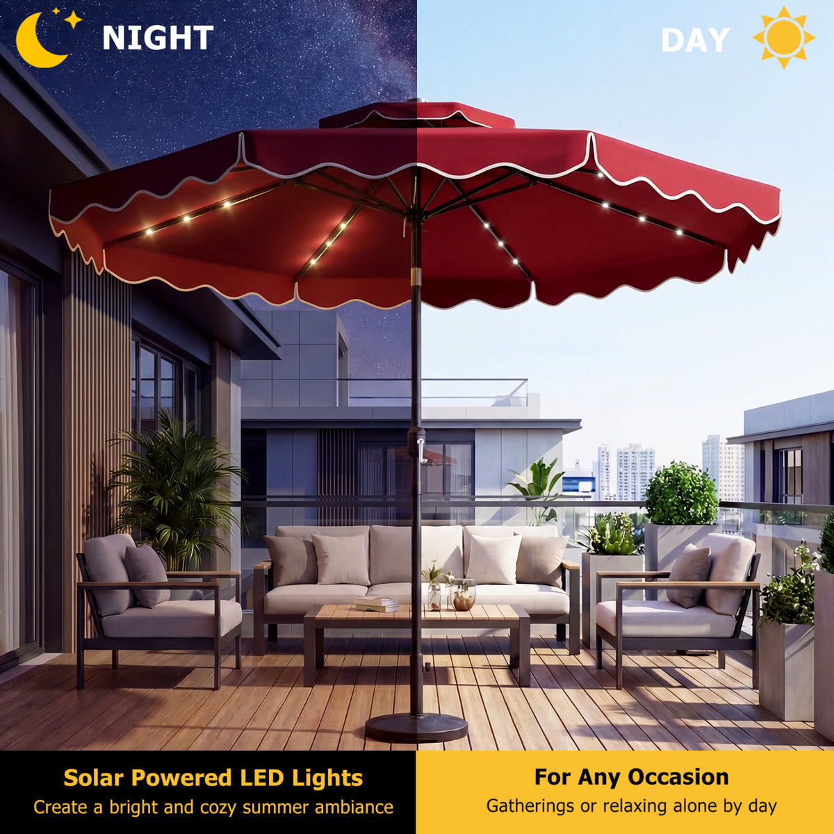 10 FT Solar LED Patio Umbrella for Deck and Pool-Red