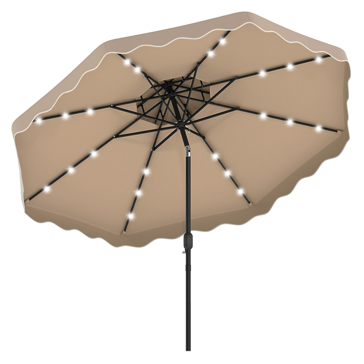 10 FT Solar LED Patio Umbrella for Deck and Pool-Brown