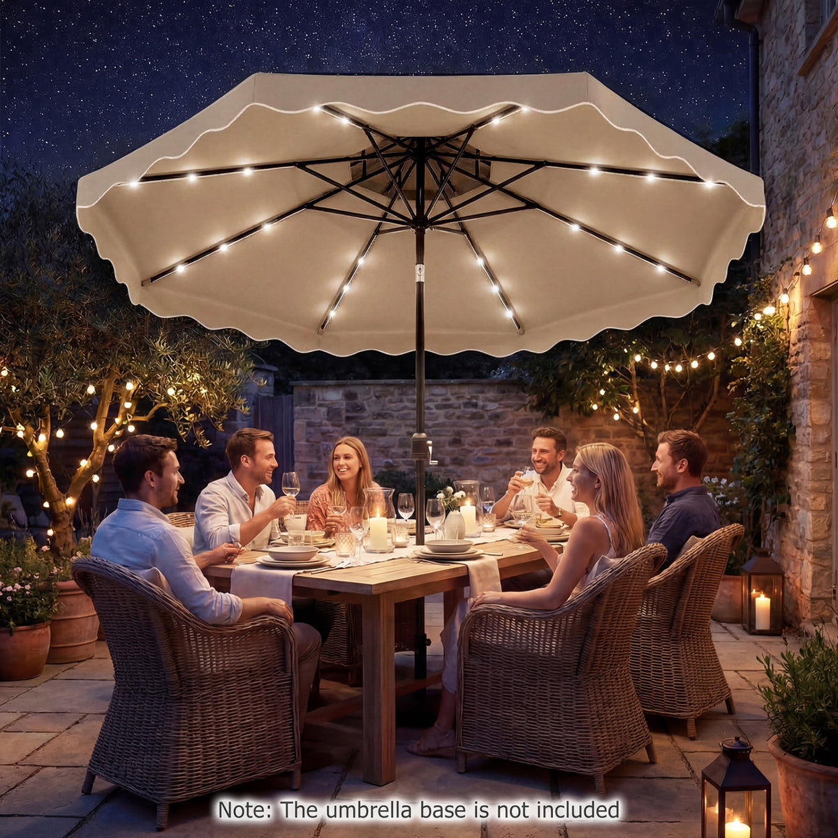 10 FT Solar LED Patio Umbrella for Deck and Pool-Brown