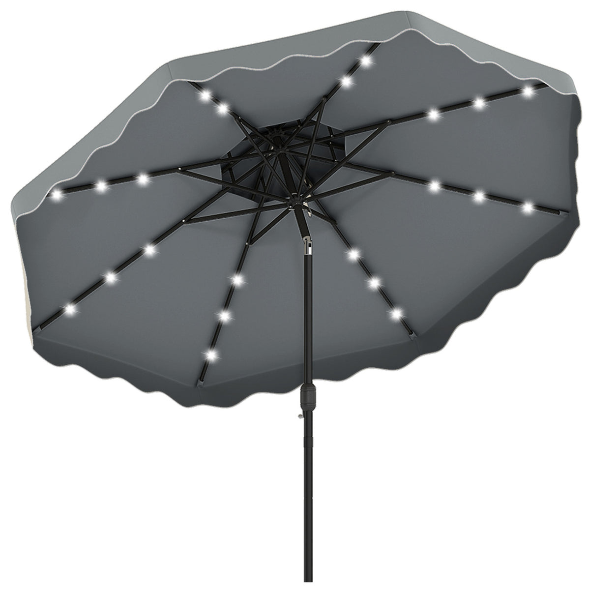 10 FT Solar LED Patio Umbrella for Deck and Pool-Gray
