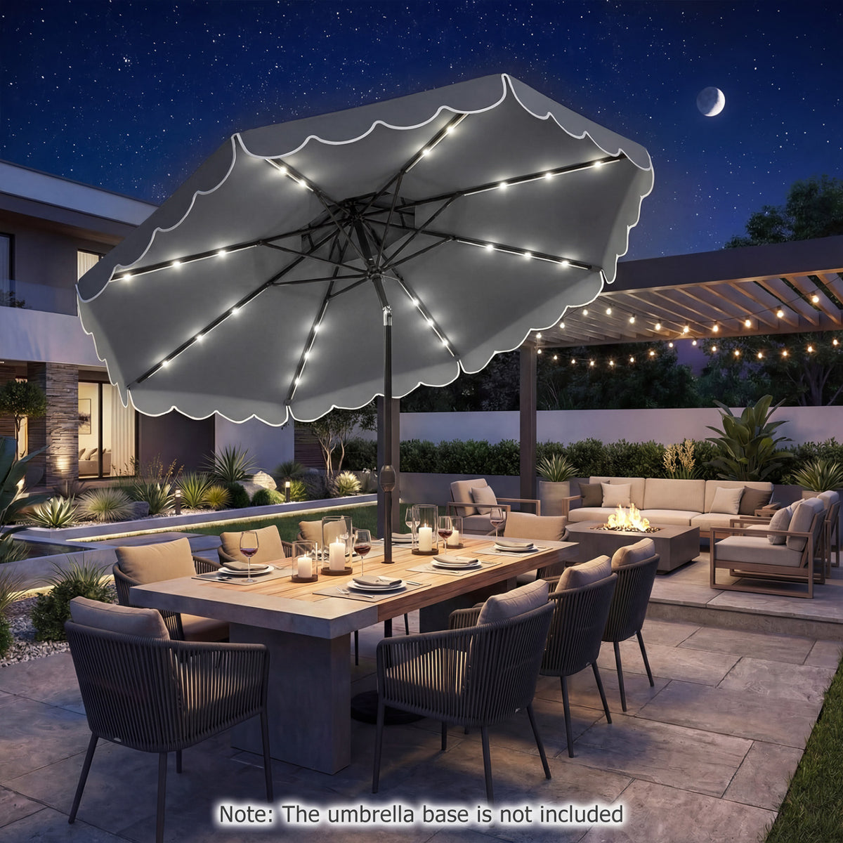 10 FT Solar LED Patio Umbrella for Deck and Pool-Gray