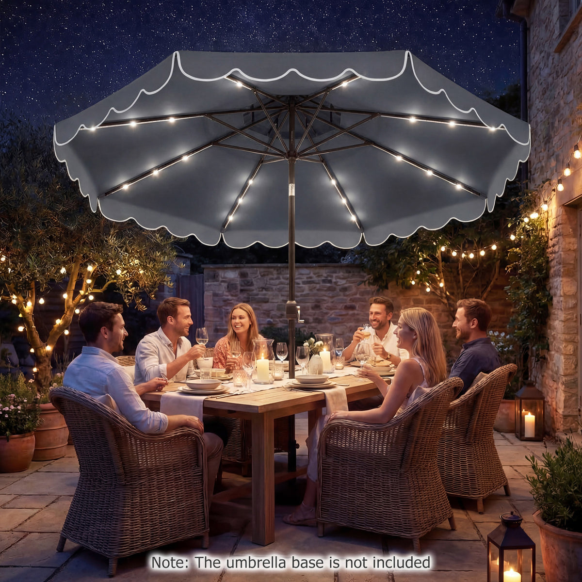 10 FT Solar LED Patio Umbrella for Deck and Pool-Gray