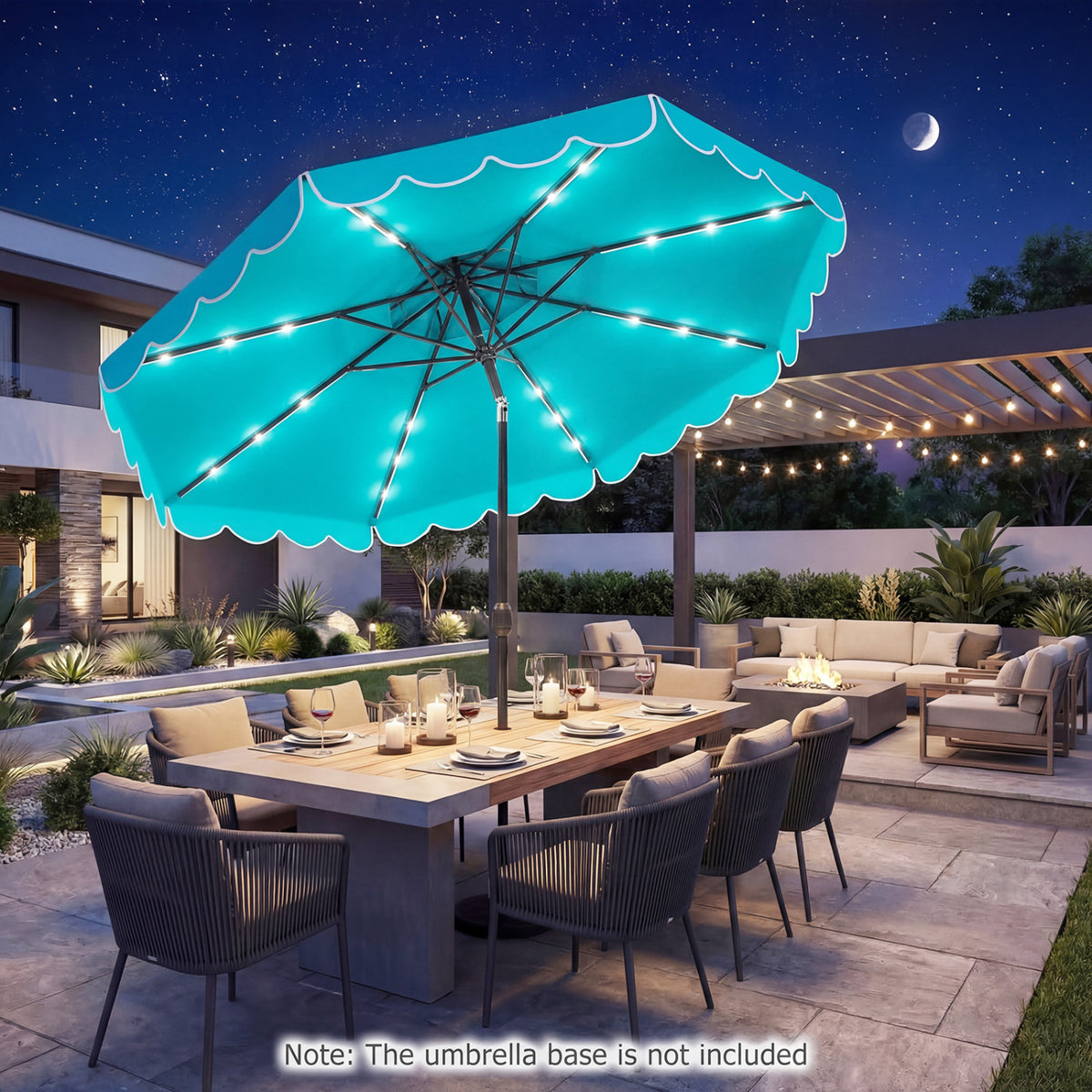 10 FT Solar LED Patio Umbrella for Deck and Pool-Turquoise