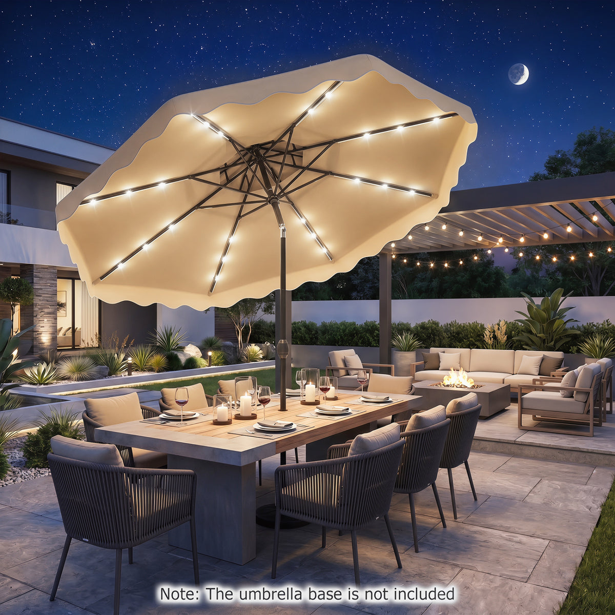 10 FT Solar LED Patio Umbrella for Deck and Pool-Beige