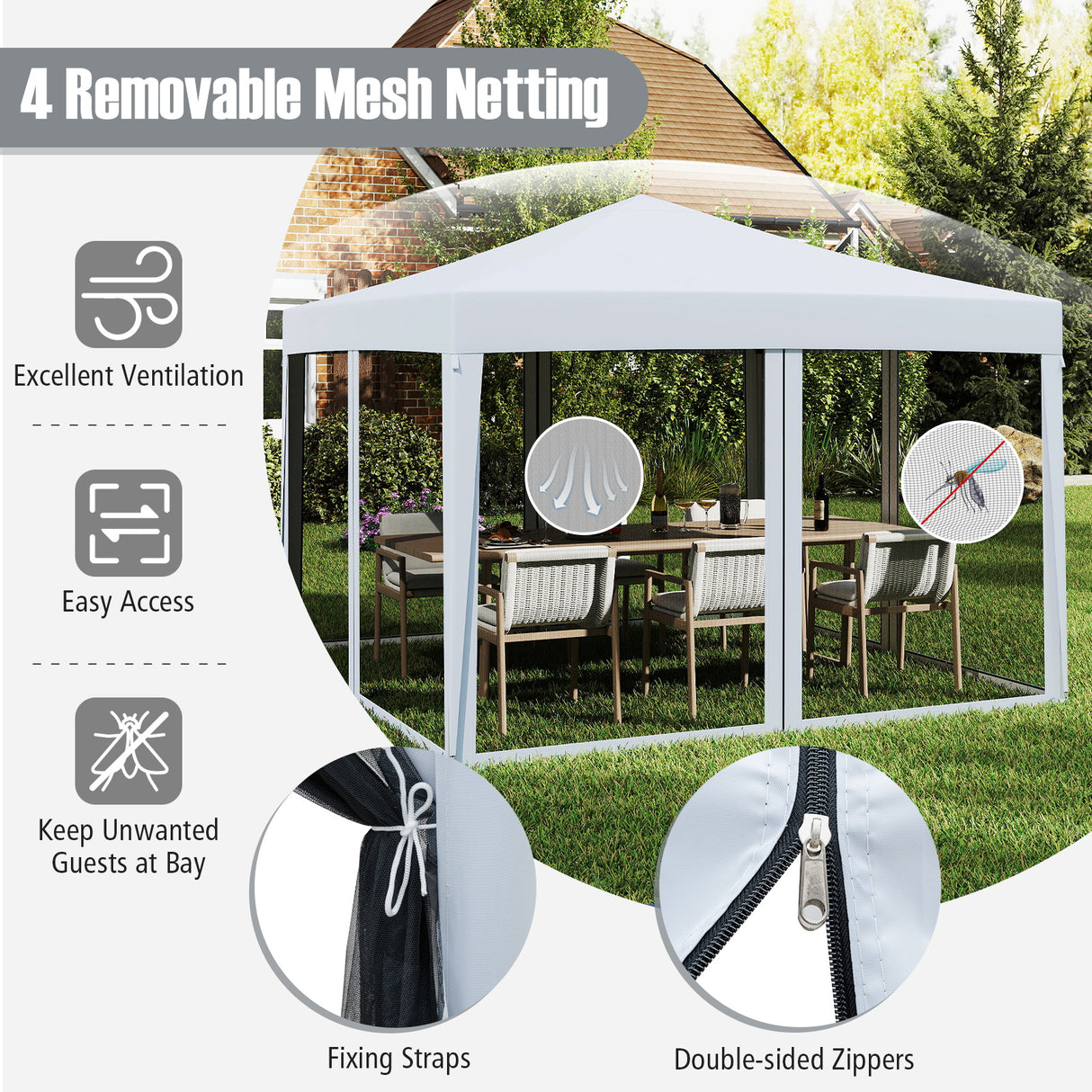 10 FT x 10 FT Pop-Up Canopy Tent Easy Setup Instant Folding Shelter with Mesh Netting-White