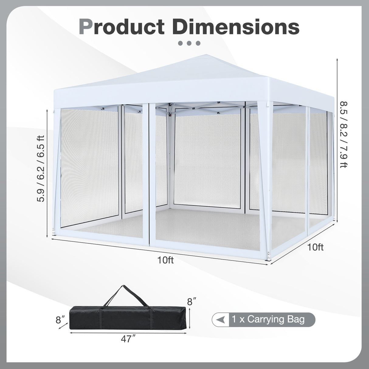 10 FT x 10 FT Pop-Up Canopy Tent Easy Setup Instant Folding Shelter with Mesh Netting-White