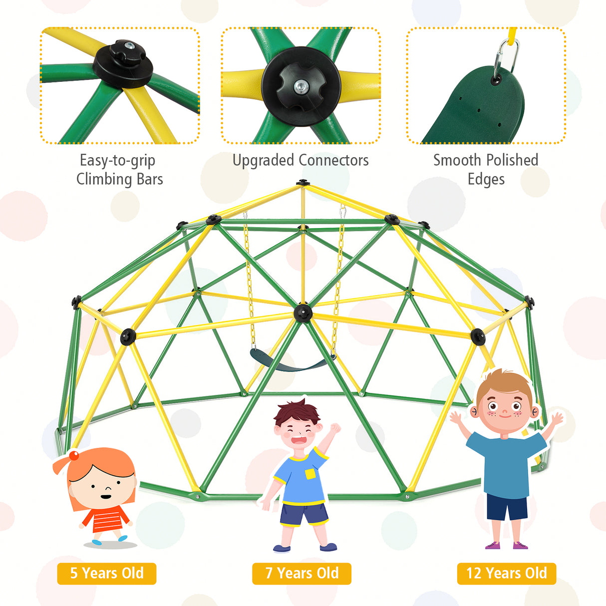10 Feet Dome Climber with Swing and 800 Lbs Load Capacity-Green