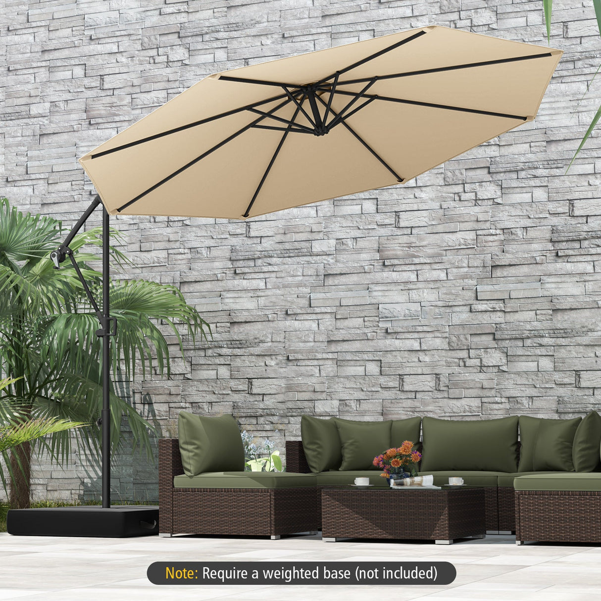 10 Feet Offset Hanging Umbrella with Base and Infinite Tilt-Beige by DirectDeals