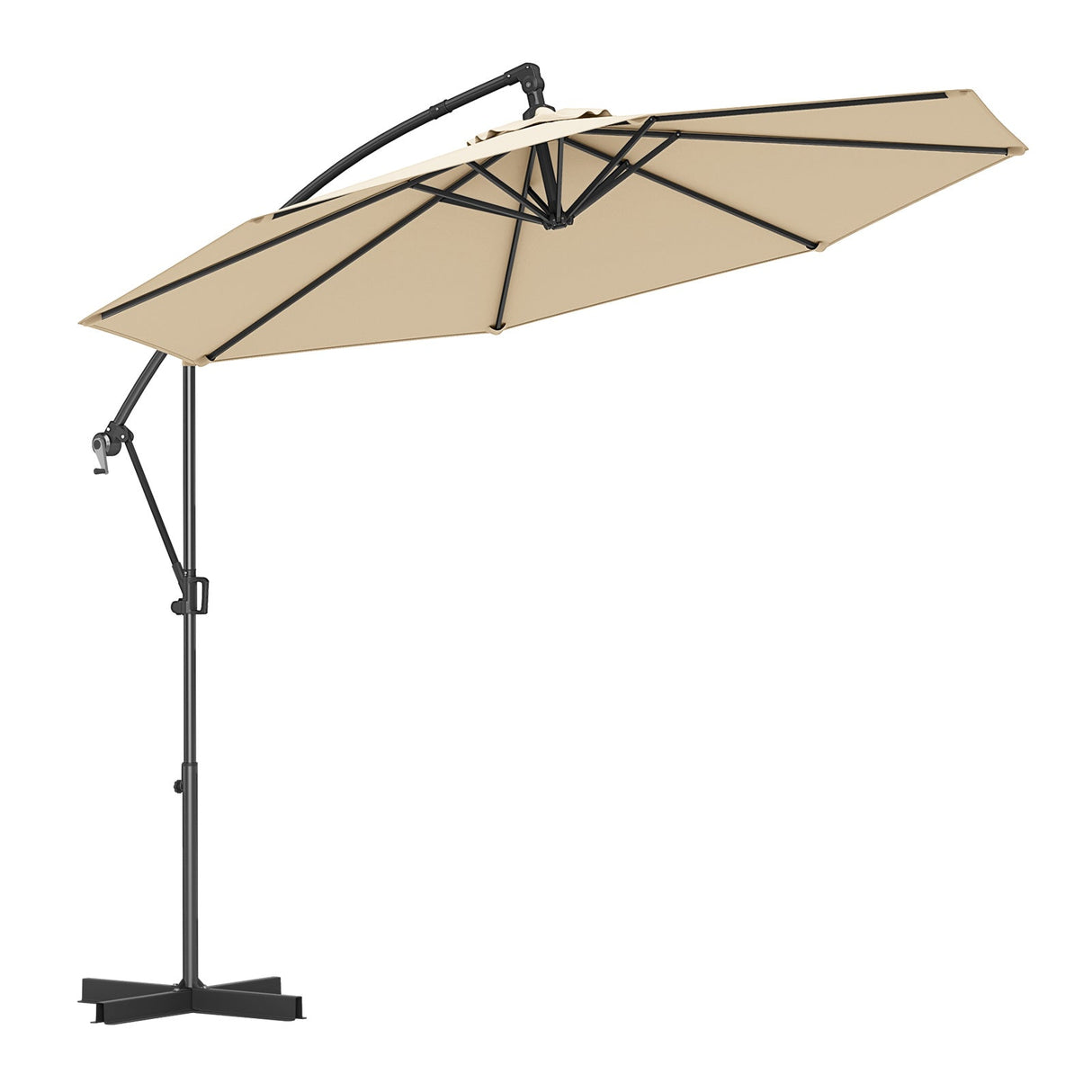 10 Feet Offset Hanging Umbrella with Base and Infinite Tilt-Beige by DirectDeals