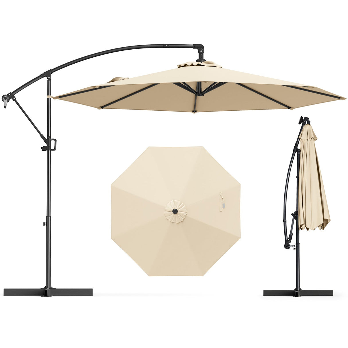 10 Feet Offset Hanging Umbrella with Base and Infinite Tilt-Beige by DirectDeals