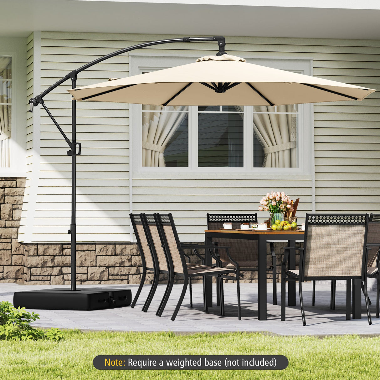 10 Feet Offset Hanging Umbrella with Base and Infinite Tilt-Beige by DirectDeals