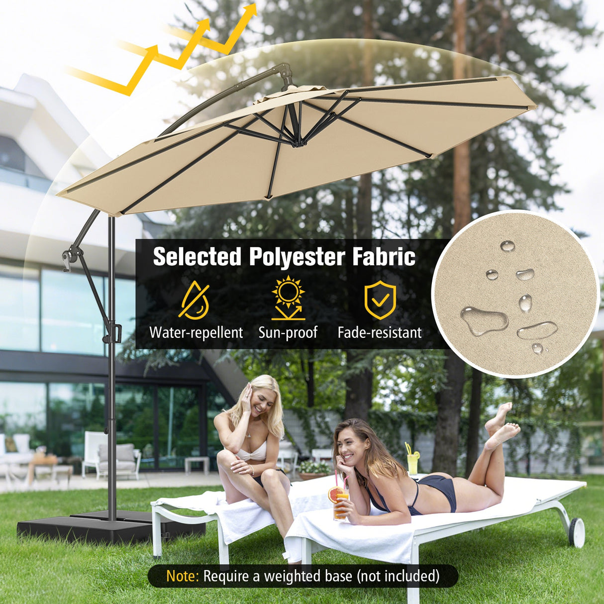 10 Feet Offset Hanging Umbrella with Base and Infinite Tilt-Beige by DirectDeals