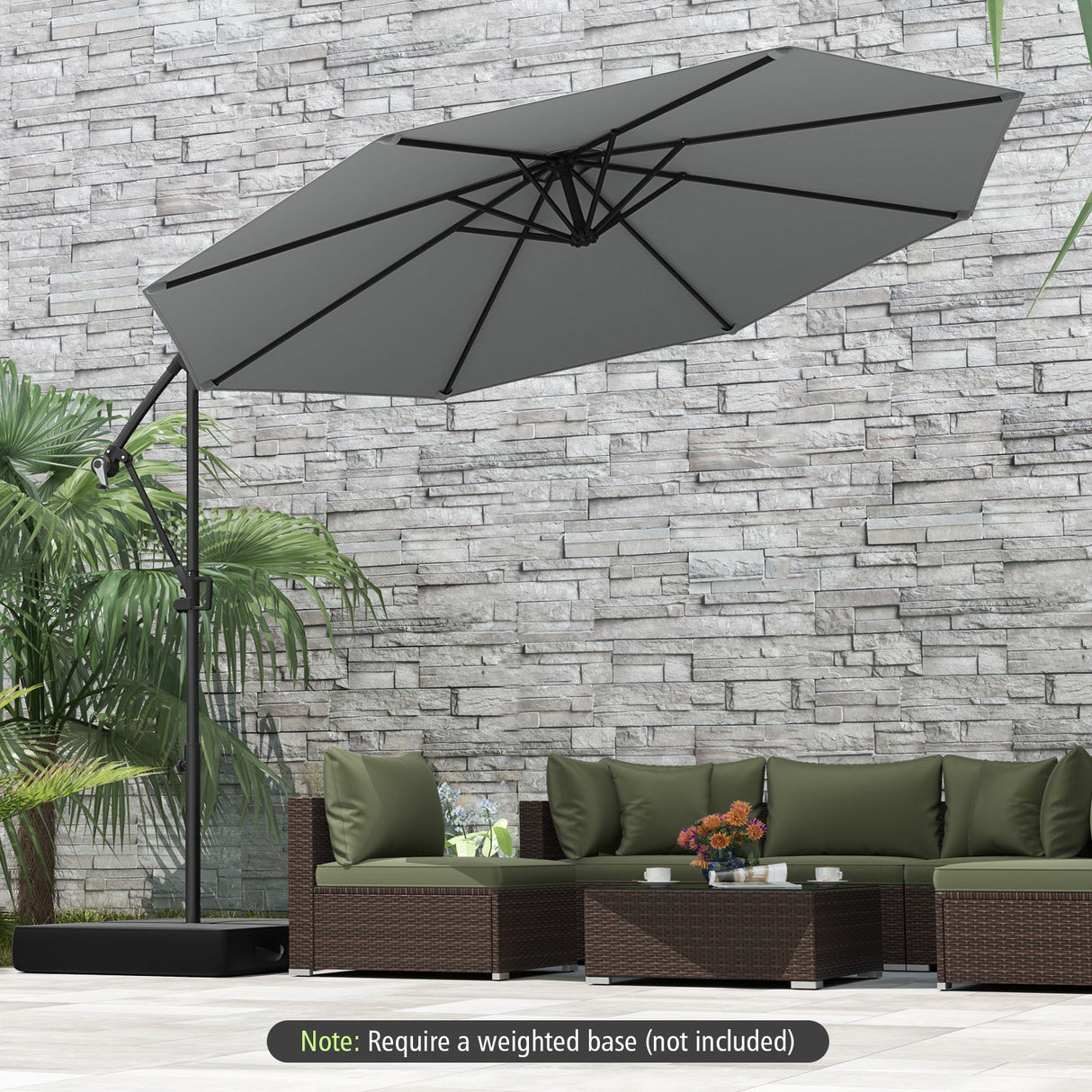 10 Feet Offset Hanging Umbrella with Base and Infinite Tilt-Gray by DirectDeals