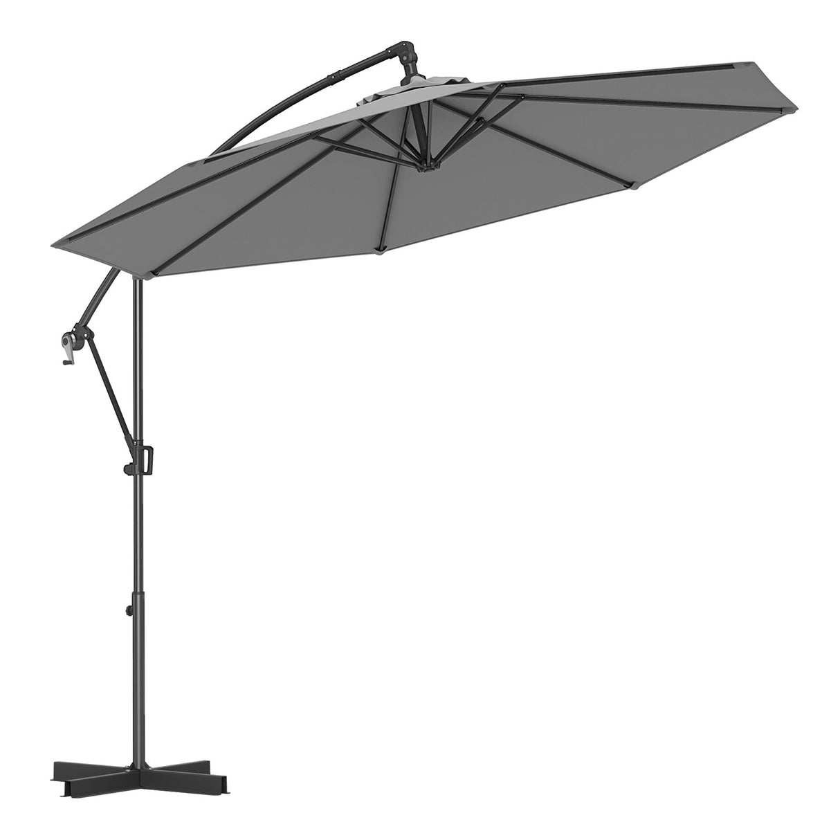 10 Feet Offset Hanging Umbrella with Base and Infinite Tilt-Gray by DirectDeals