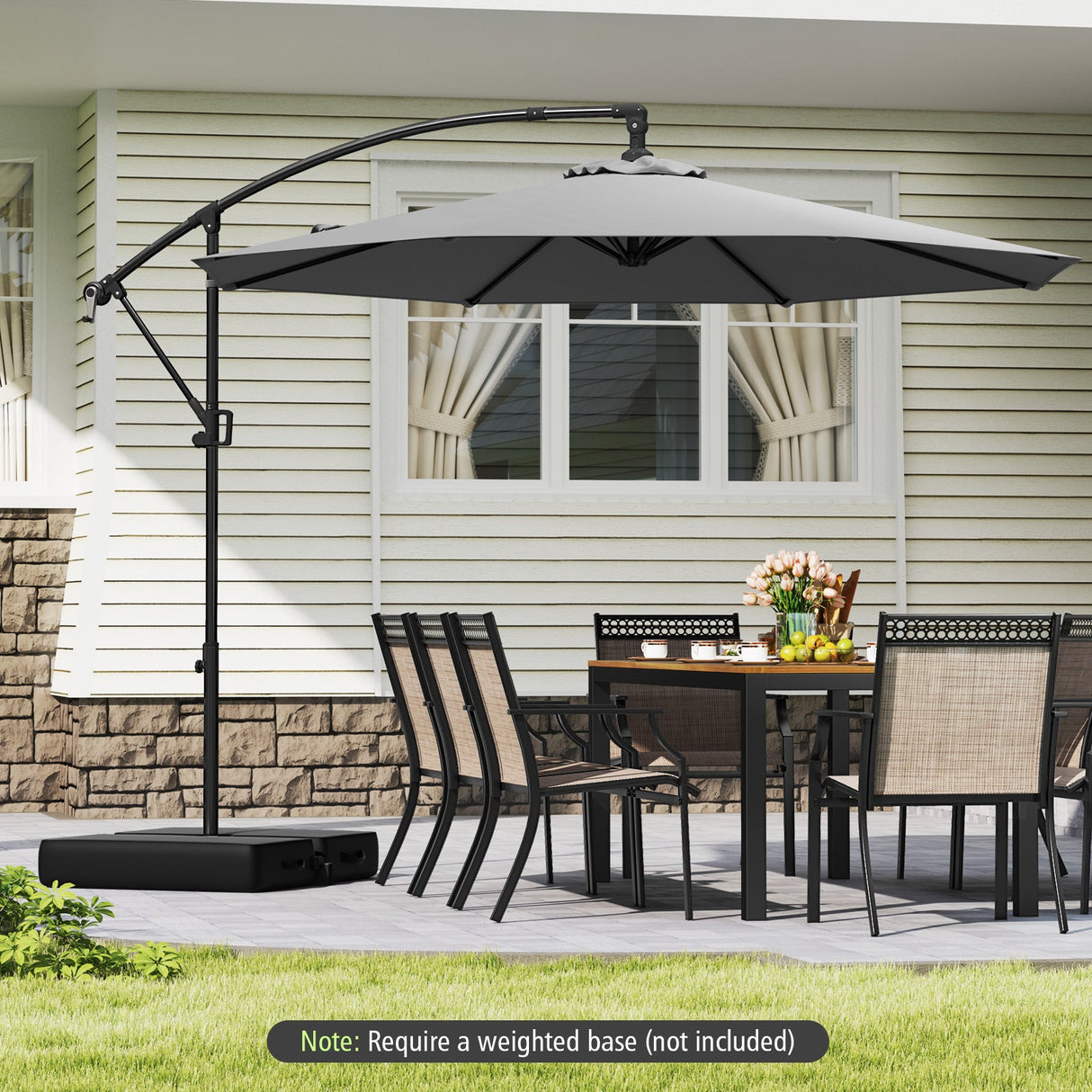 10 Feet Offset Hanging Umbrella with Base and Infinite Tilt-Gray by DirectDeals